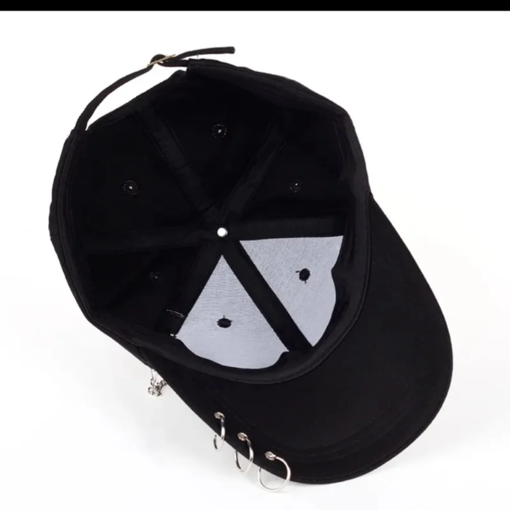 New woman black adjustable baseball cap hat with dangling pieces - Picture 4 of 4